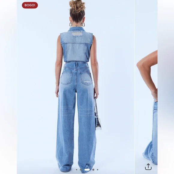 Fashion Nova Baylin Cutout Denim Jumpsuit – Size L – NWT - Picture 3 of 13